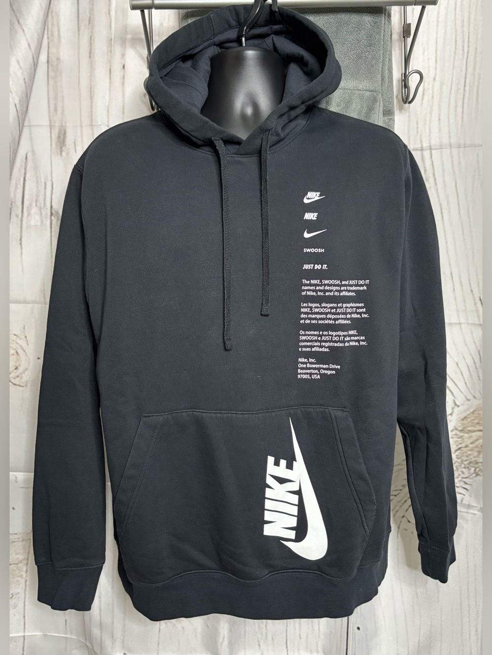 Nike Club Fleece+ Shoebox Multi-Logo Pullover Hoodie Black Men's L Large
